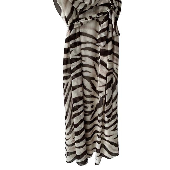 Lauren Ralph Lauren Zebra Print Faux Wrap Dress Cream Brown 12P Sleeveless NWT - Picture 9 of 14